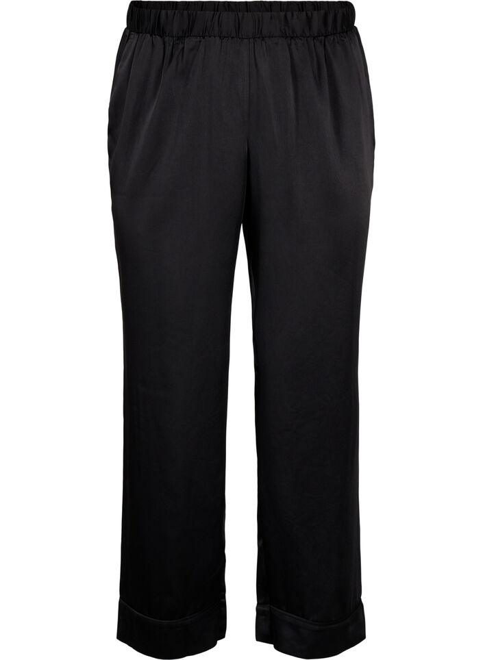 Pyjamasbukse i sateng med elastisk linning, Black, Packshot image number 0