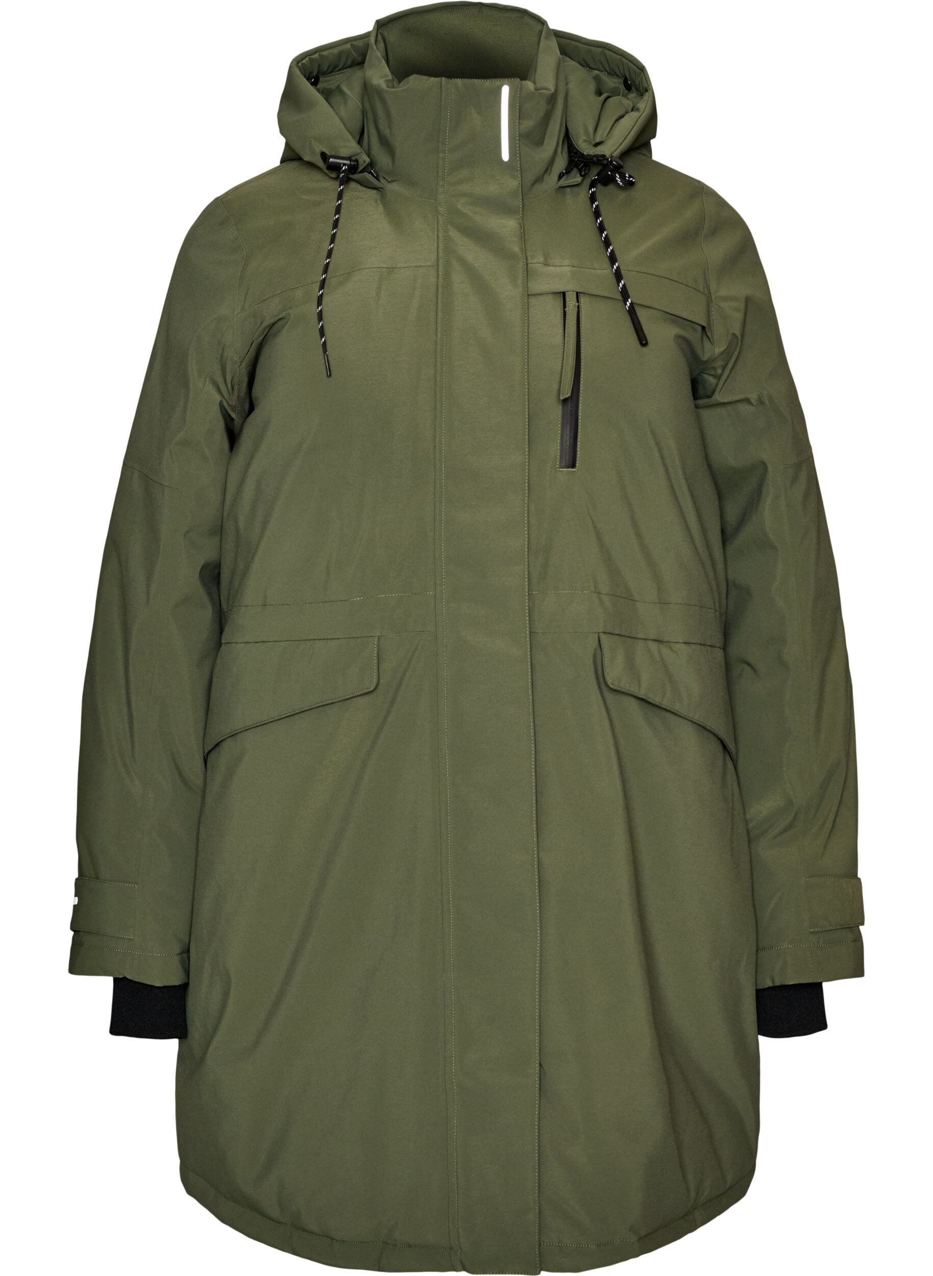 ZizziVannavst&oslash;tende parkas med hette og funksjonelle detaljer, Gr&oslash;nn, Packshot image number 0