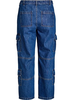 Zizzi Høymidjede cargojeans, Blue Denim, Packshot image number 1