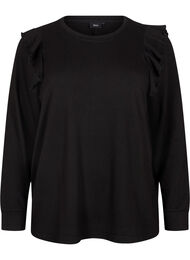 Langermet bluse med volangdetaljer, Black