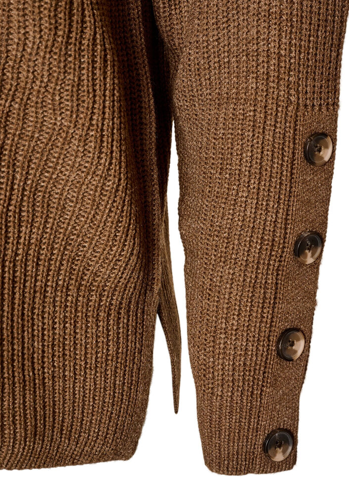 Strikket bluse med ribbestruktur og knappdetaljer, Brun, Packshot image number 3