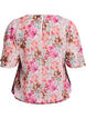 Bluse med blomstertrykk, korte ermer og smocking, Rosa, Packshot image number 1