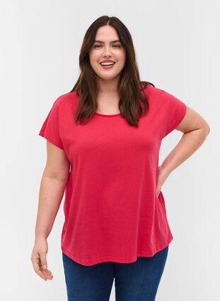 T-skjorte i bomullsmiks, Raspberry, Model image number 0