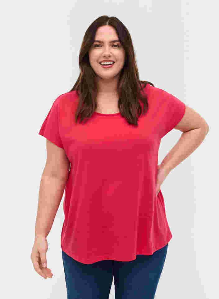 T-skjorte i bomullsmiks, Raspberry, Model