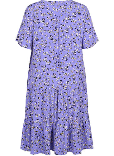 Kortermet viskosekjole med blomsrete mønster, Lilac Flower Print, Packshot image number 1