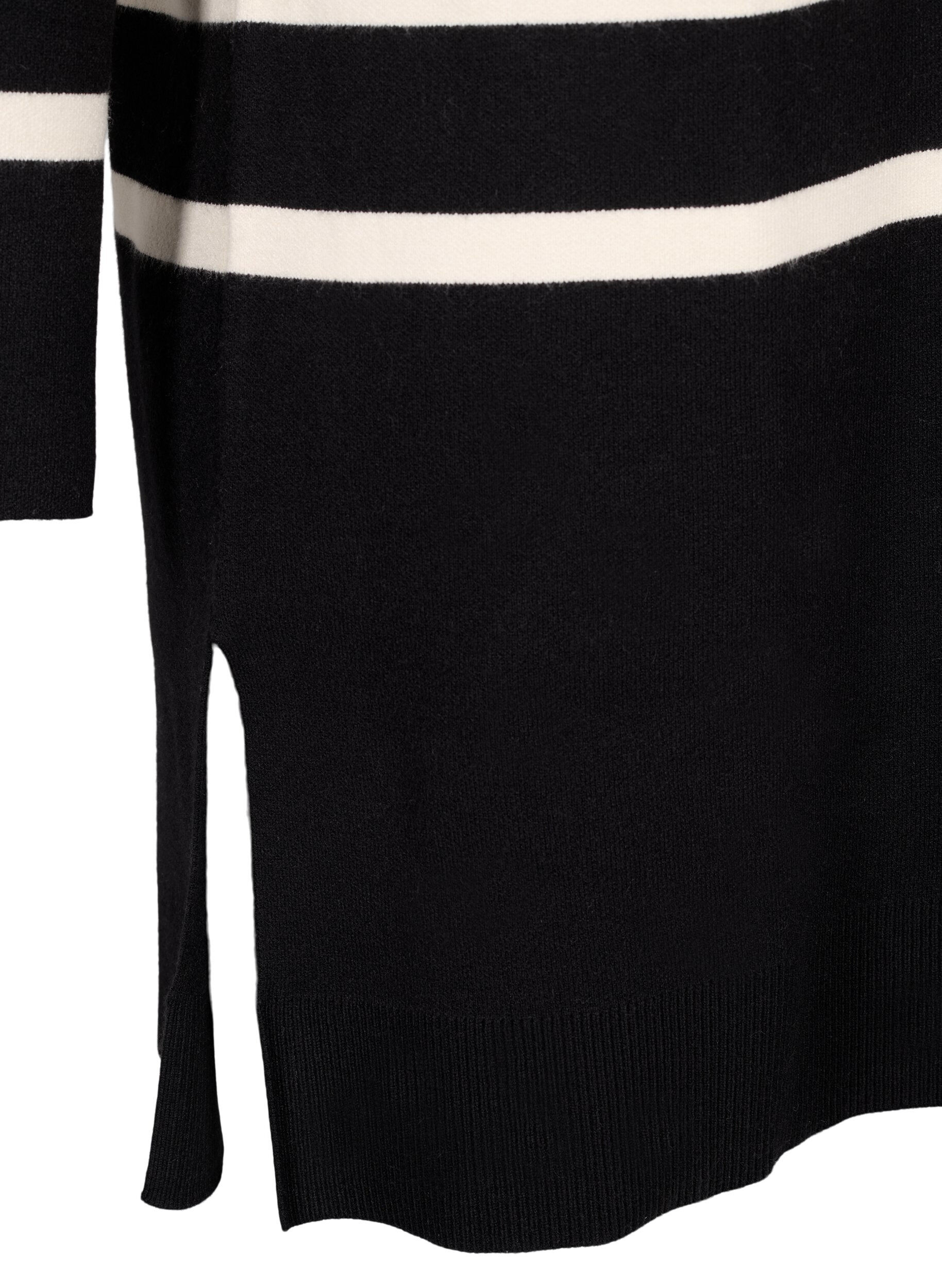 Zizzi Strikkekjole med rund hals og splitt, Svart, Packshot image number 3