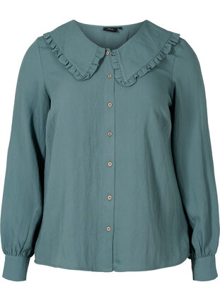Viskoseskjorte med bred krage, Balsam Green, Packshot image number 0