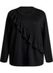 Jersey bluse med diagonal rysjedetalj, Svart, Packshot image number 0