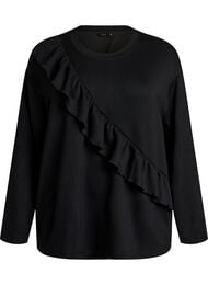 Jersey bluse med diagonal rysjedetalj, Svart