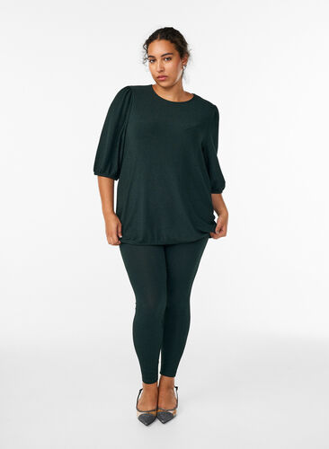 Zizzi Glittermønstrede leggings, Grønn, Model image number 1