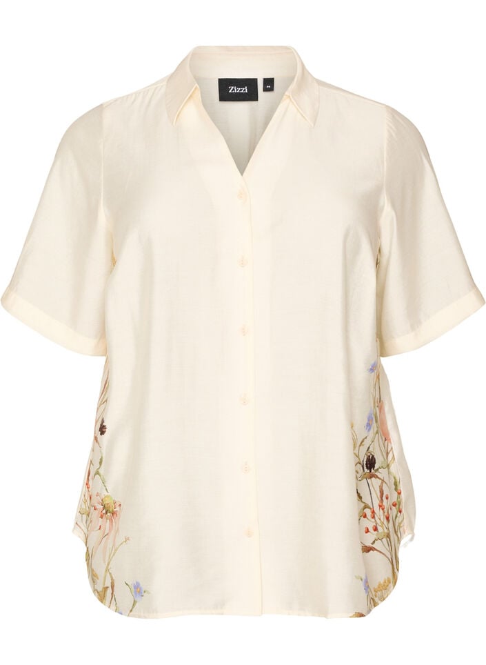 Bluse med albuelange ermer og blomsterdetaljer, Beige, Packshot image number 0