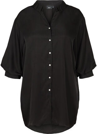 Ensfarget tunika med knapper, Black, Packshot image number 0