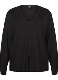 Finstrikket cardigan med stoffdekte knapper, Svart