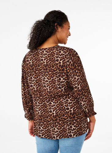 Zizzi Bluse med leopardmønster og 3/4-ermer, Leo AOP, Model image number 1