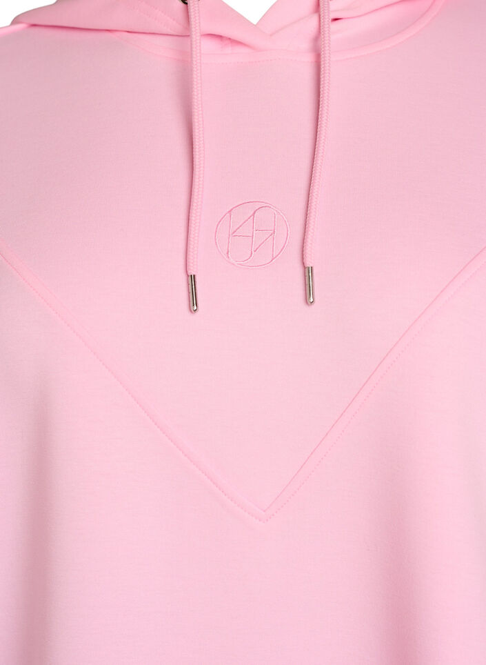 Sporty hettegenser i scuba-materiale med dekorative s&oslash;mmer, Rosa, Packshot image number 2
