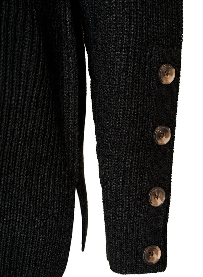 Strikket bluse med ribbestruktur og knappdetaljer, Svart, Packshot image number 2
