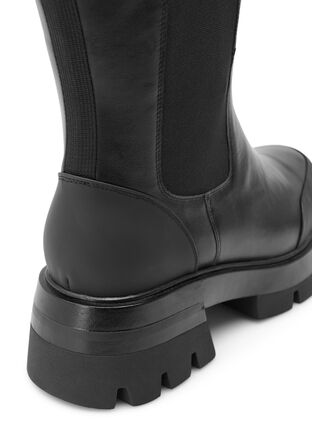 Vidtfôret lærstøvel med lang skaft og elastikk, Black, Packshot image number 2