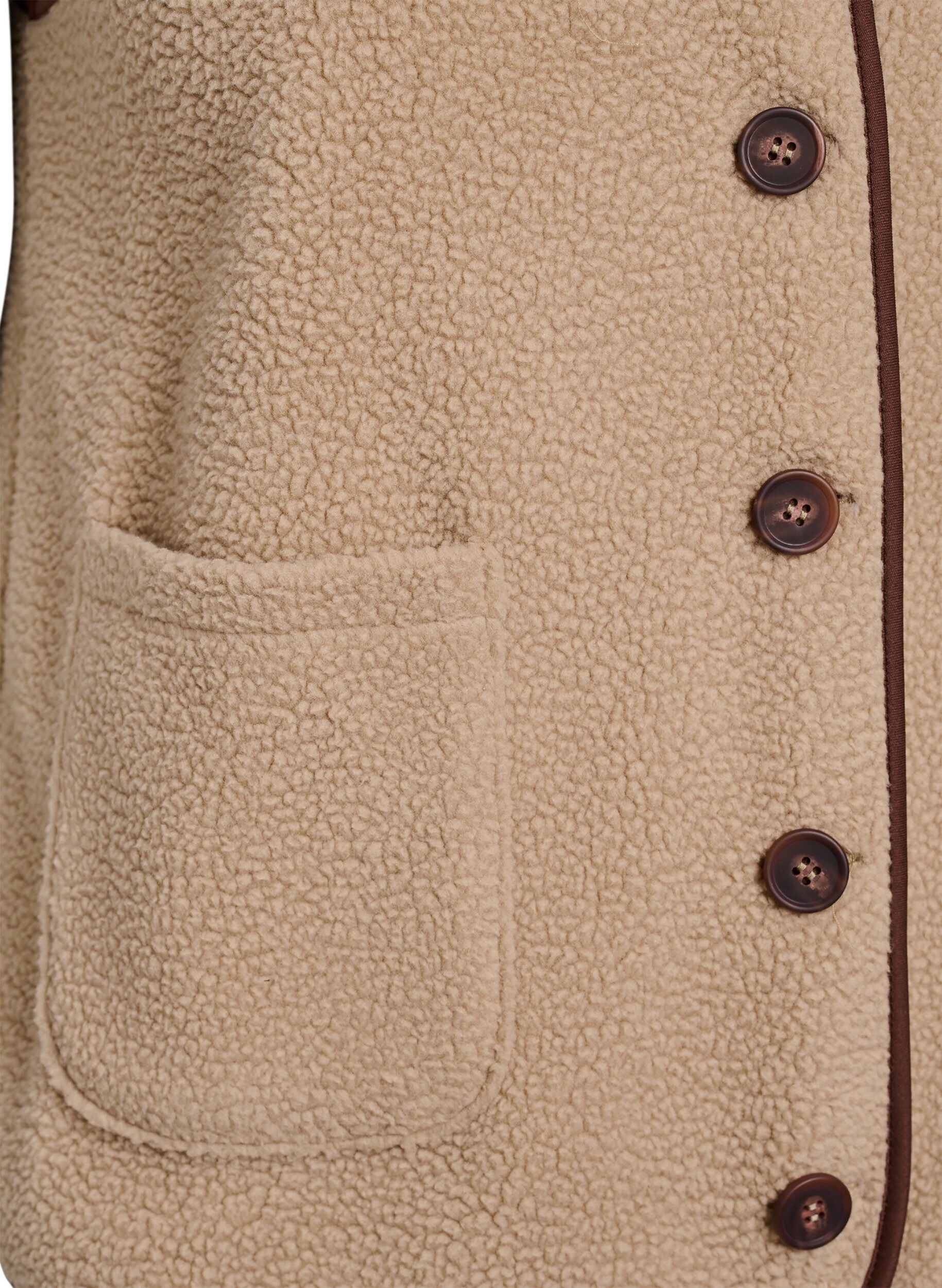 Zizzi Teddy fleece vest med kontrastkanter, Beige, Packshot image number 3