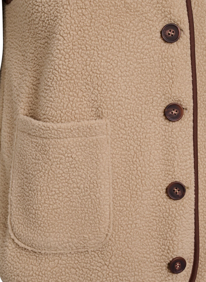 Teddy fleece vest med kontrastkanter, Beige, Packshot image number 3