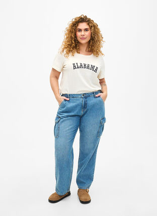 Zizzi T-skjorte i bomull med tekst, Antique W. Alabama, Model image number 2