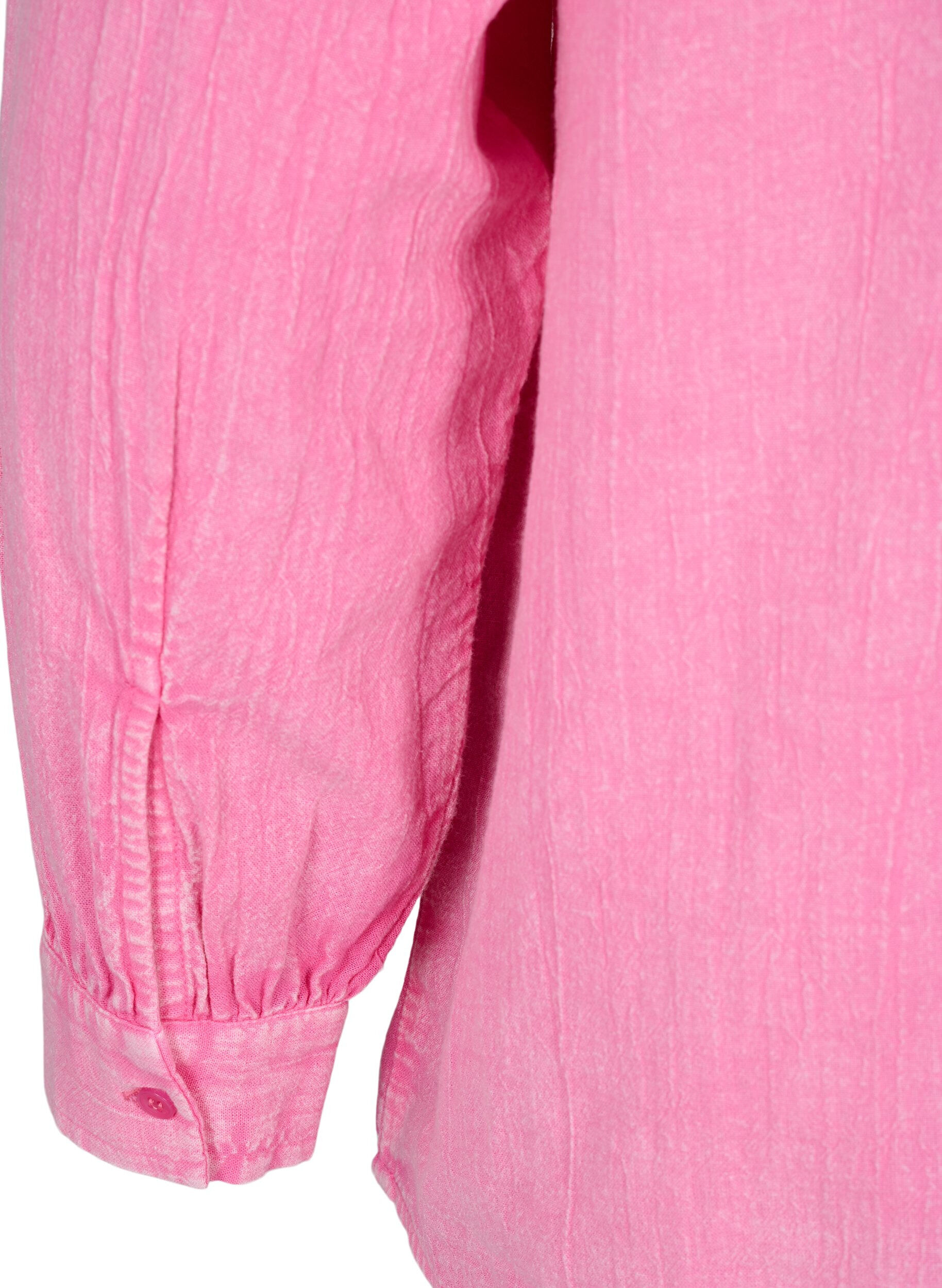Zizzi Ensfarget denimskjorte, Pink Power, Packshot image number 3