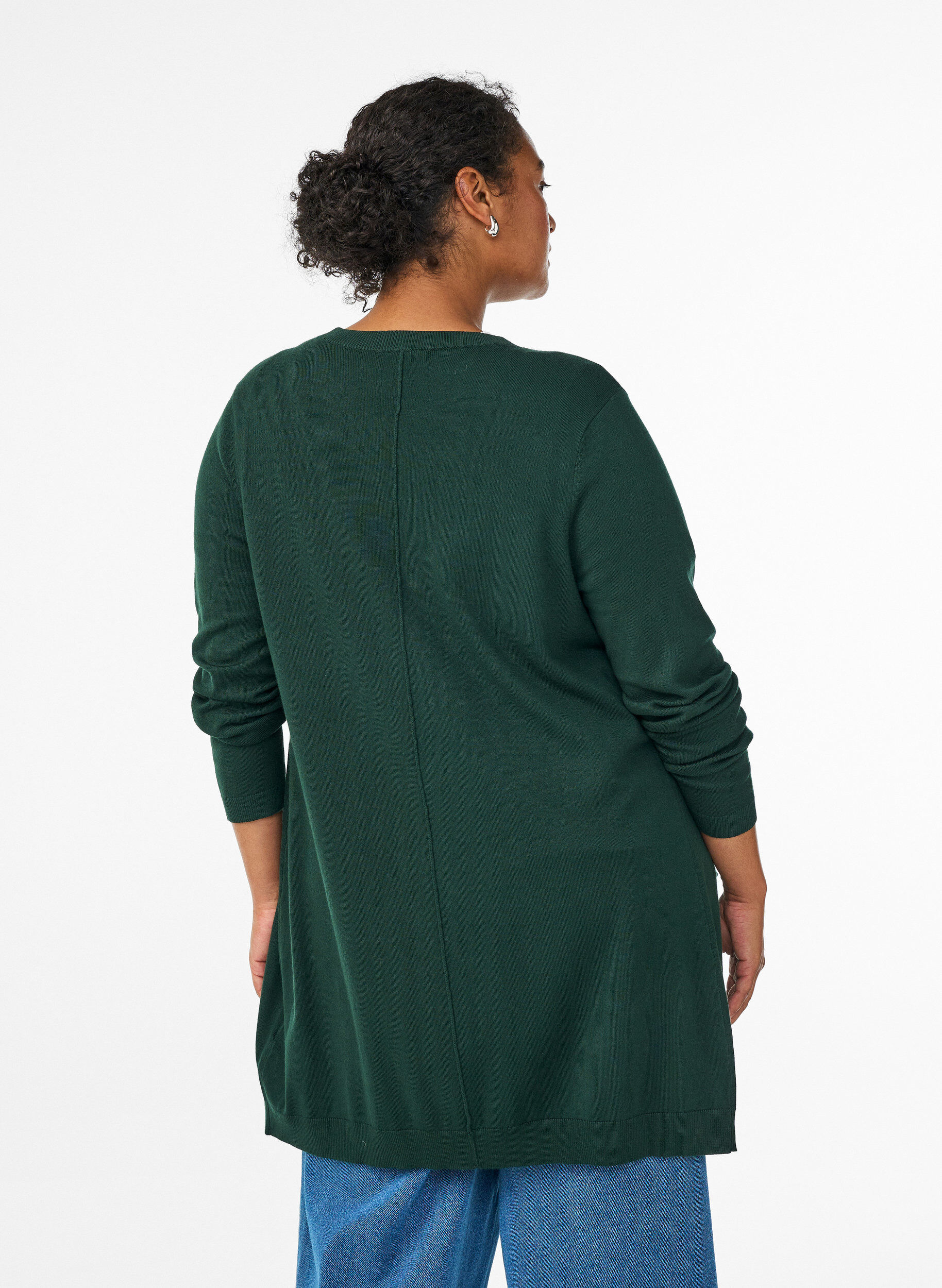 ZizziLang, strikket cardigan i en viskoseblanding, Gr&oslash;nn, Model image number 2