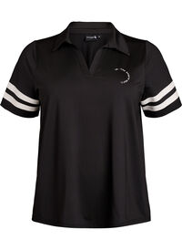Sporty poloskjorte med stripete detaljer, Svart Sporty poloskjorte med stripete detaljer