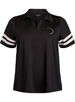 Zizzi Sporty poloskjorte med stripete detaljer, Svart, Packshot image number 0