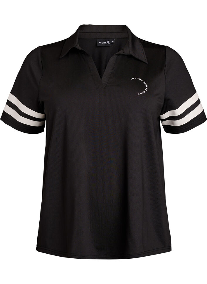 Sporty poloskjorte med stripete detaljer, Svart, Packshot image number 0