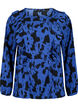 Bluse med lange ermer og volanger, Black Blue AOP, Packshot image number 0