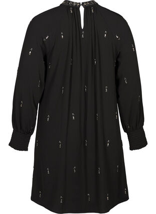 Langermet kjole med perler og smock, Black, Packshot image number 1