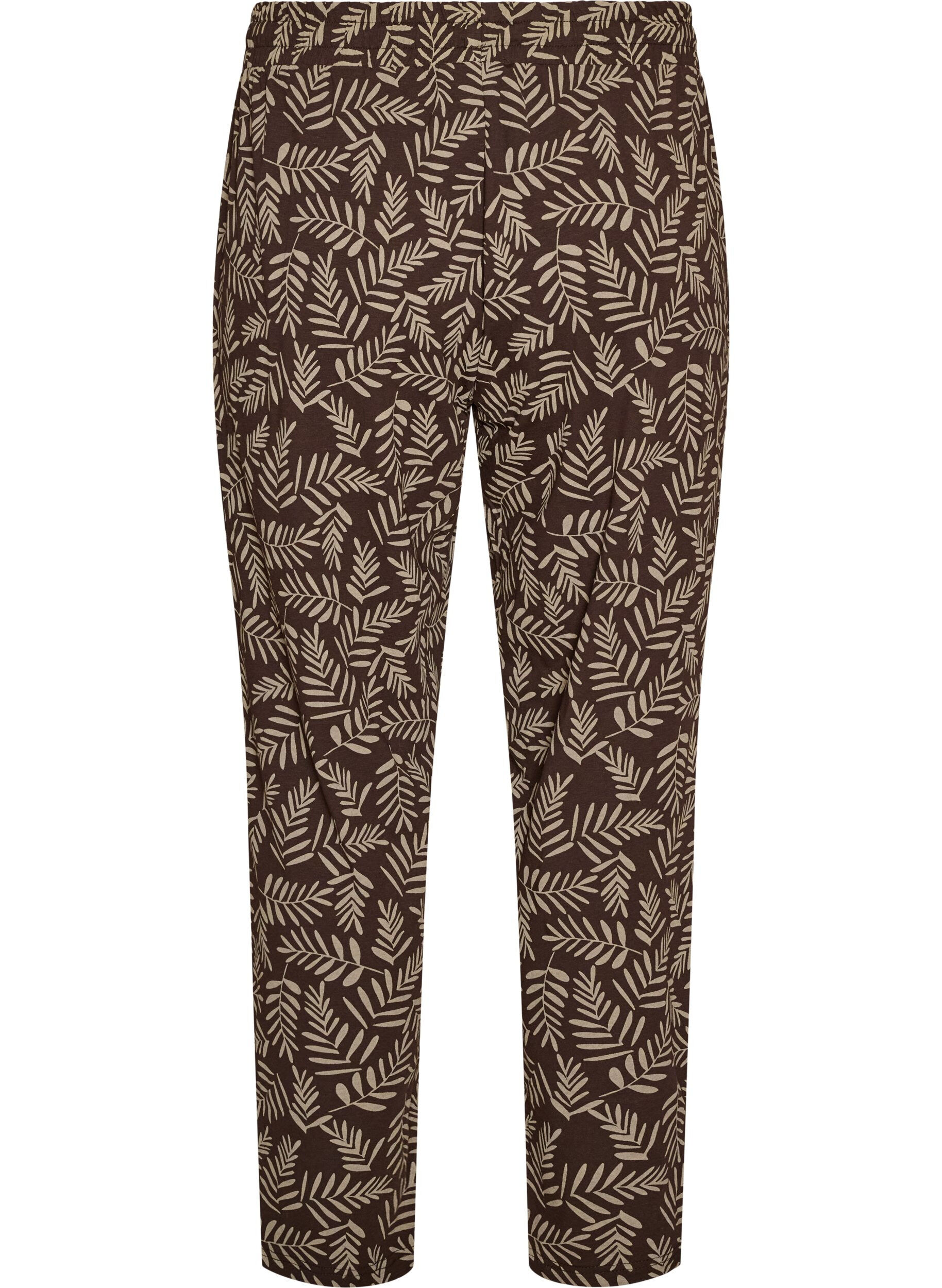 ZizziBomulls pyjamasbukser med trykk, Brun, Packshot image number 1