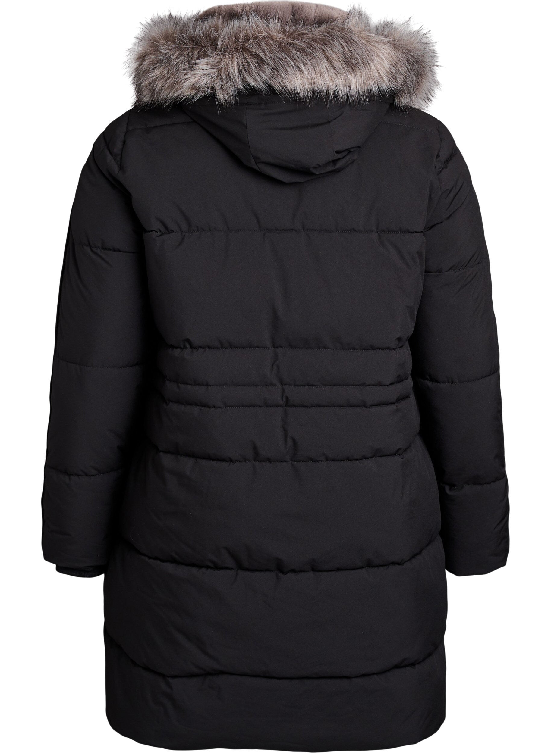 Zizzi Vannavst&oslash;tende parkas med imitert pelskrage, Svart, Packshot image number 1