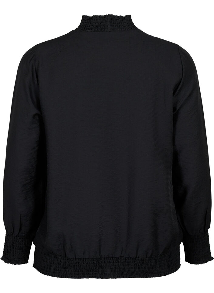 viskosebluse med smock, Black, Packshot image number 1