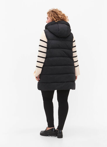 Lang vest med hette og lommer, Black, Model image number 1