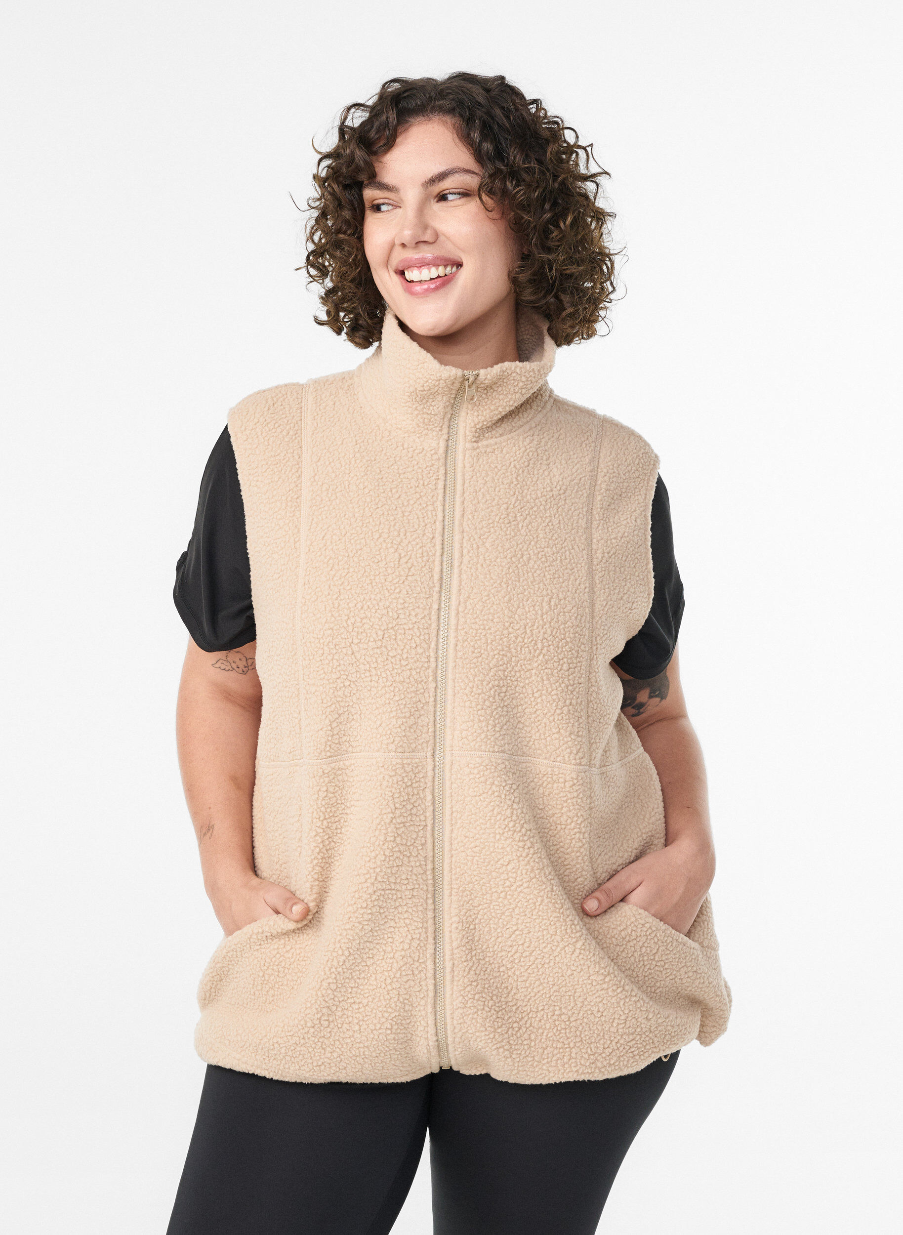 Teddyvest med lommer, Beige, Model