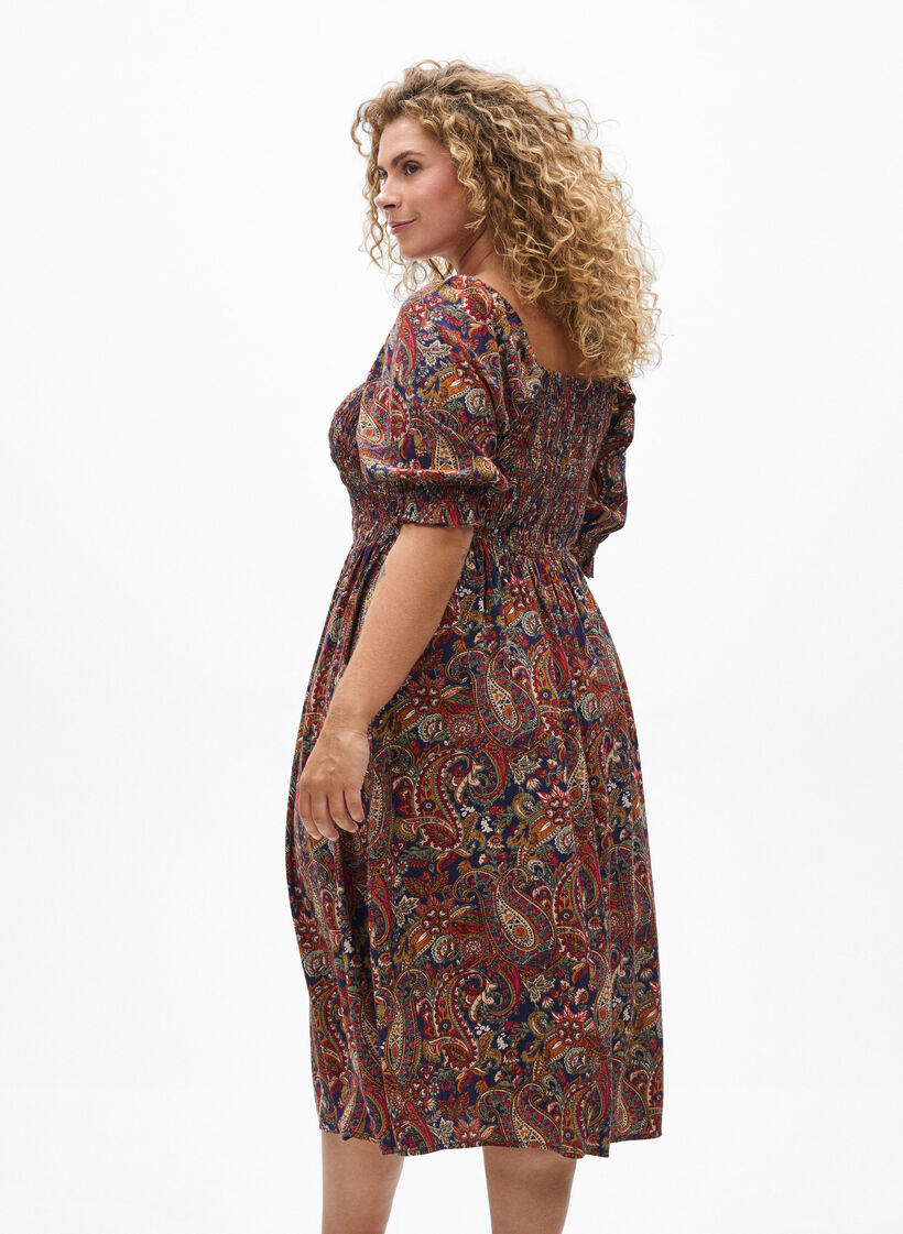 Sommerkjole i viskose med paisley-trykk, Bl&aring;, Model image number 2
