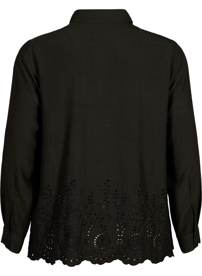 Skjorte i viskose med broderi anglaise, Black, Packshot image number 1