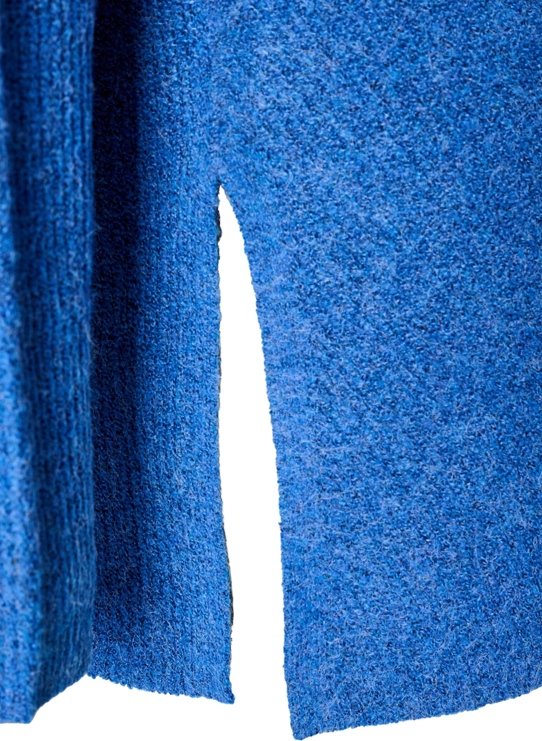 ZizziStrikkegenser med diagonalt m&oslash;nster og raglanermer, Bl&aring;, Packshot image number 3