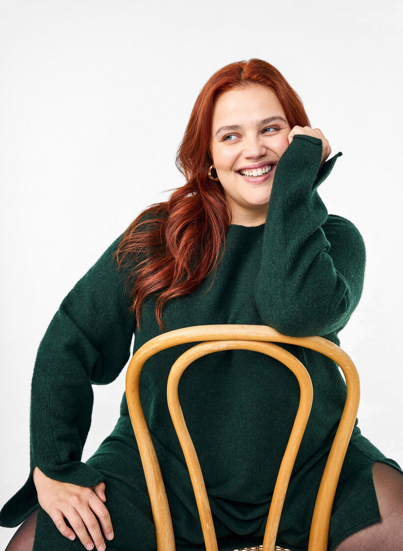 Strikket kjole med rund hals og splitt, Scarab Mel., Image image number 0