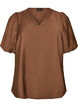 Bluse med ballongermer og V-hals, Brun, Packshot image number 0
