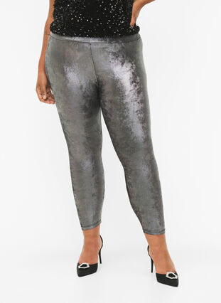 Sølvfarget tights som er høye på livet, Dark Silver, Model image number 2