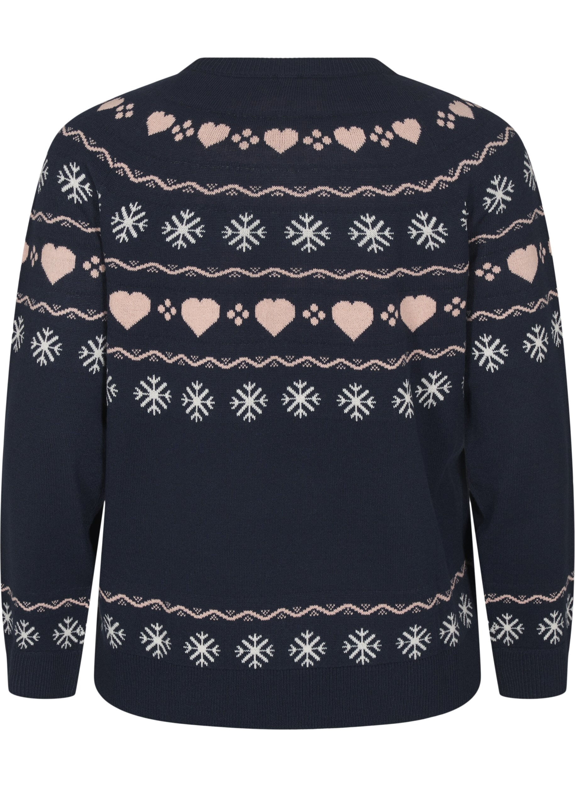 Zizzi Langermet strikket topp med julemotiv, Navy Blazer Comb, Packshot image number 1