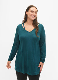 A-formet trenings-t-skjorte med lange ermer	, Deep Teal, Model