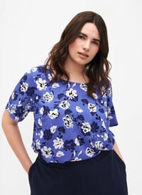 FLASH - Bluse med korte ermer og trykk, Amparo Blue Flower, Model