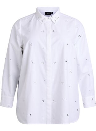 Zizzi Skjorte med rhinesteiner, Hvit, Packshot image number 0