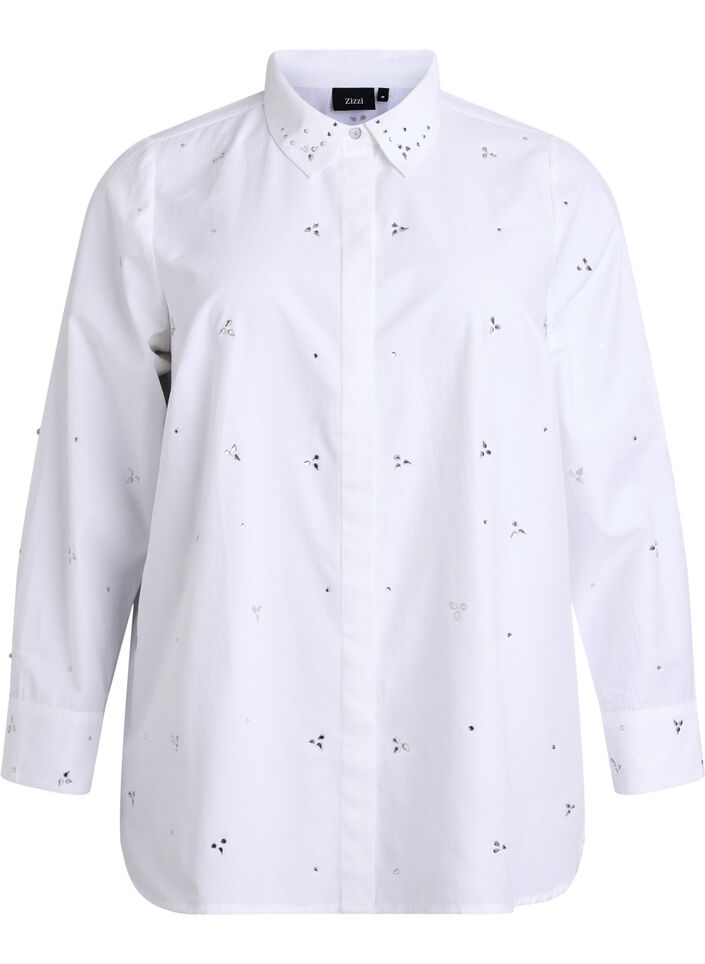 Skjorte med rhinesteiner, Hvit, Packshot image number 0