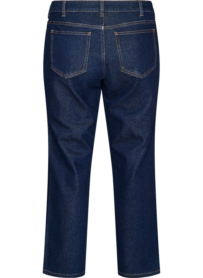 Cropped jeans med straight fit og normal midje, Bl&aring;, Packshot image number 1