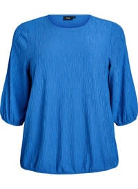 Bluse med tekstur og 3/4 ermer, Blå Bluse med tekstur og 3/4 ermer