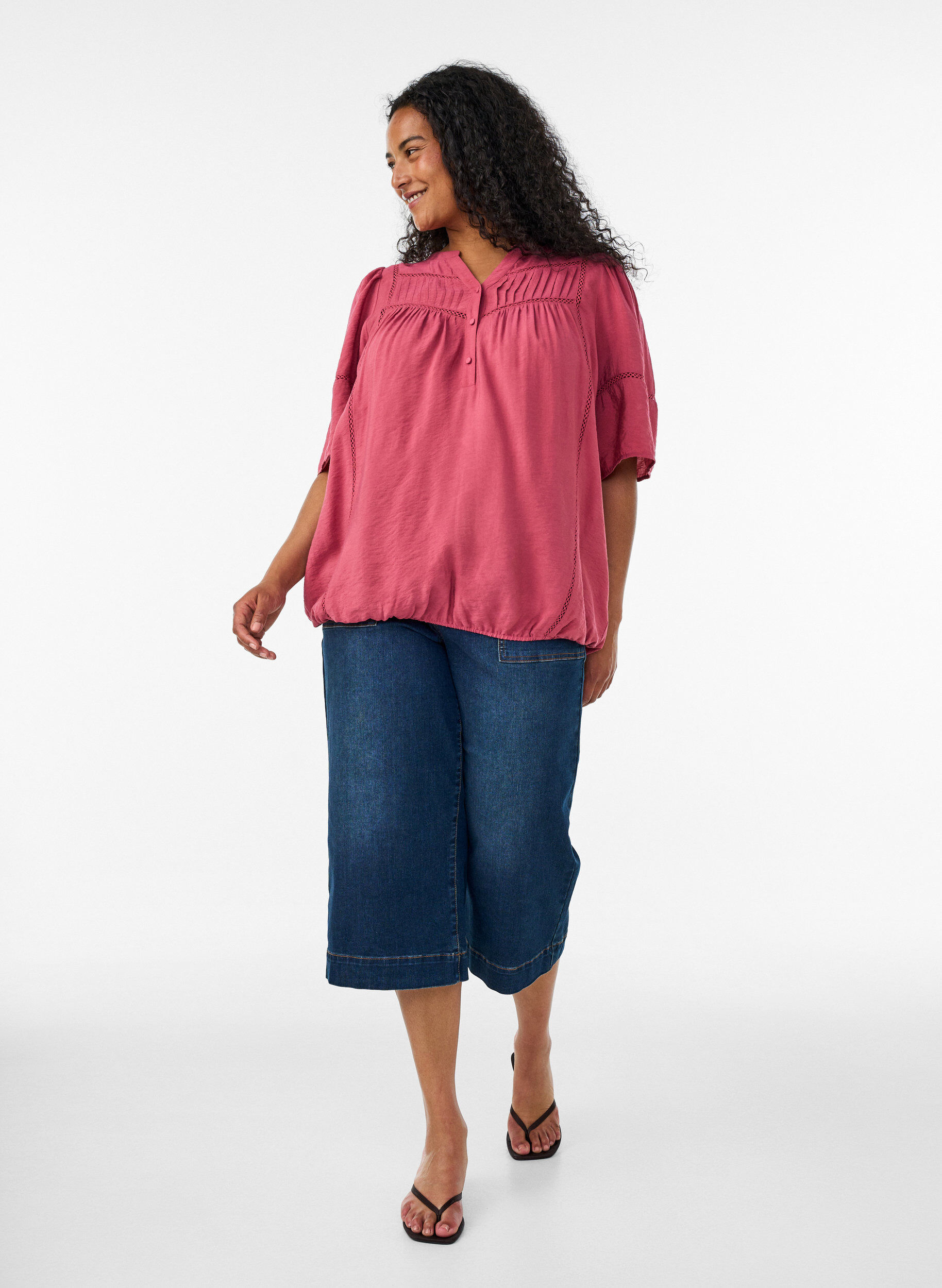 ZizziViskosebluse med legg og ballongeffekt, Rosa, Model image number 1